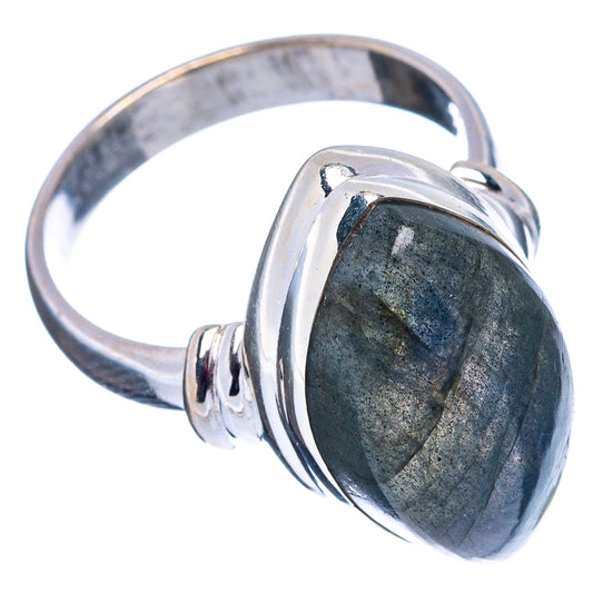 Oval labradorite cabochon ring in polished .925 sterling silver with raised bezel setting