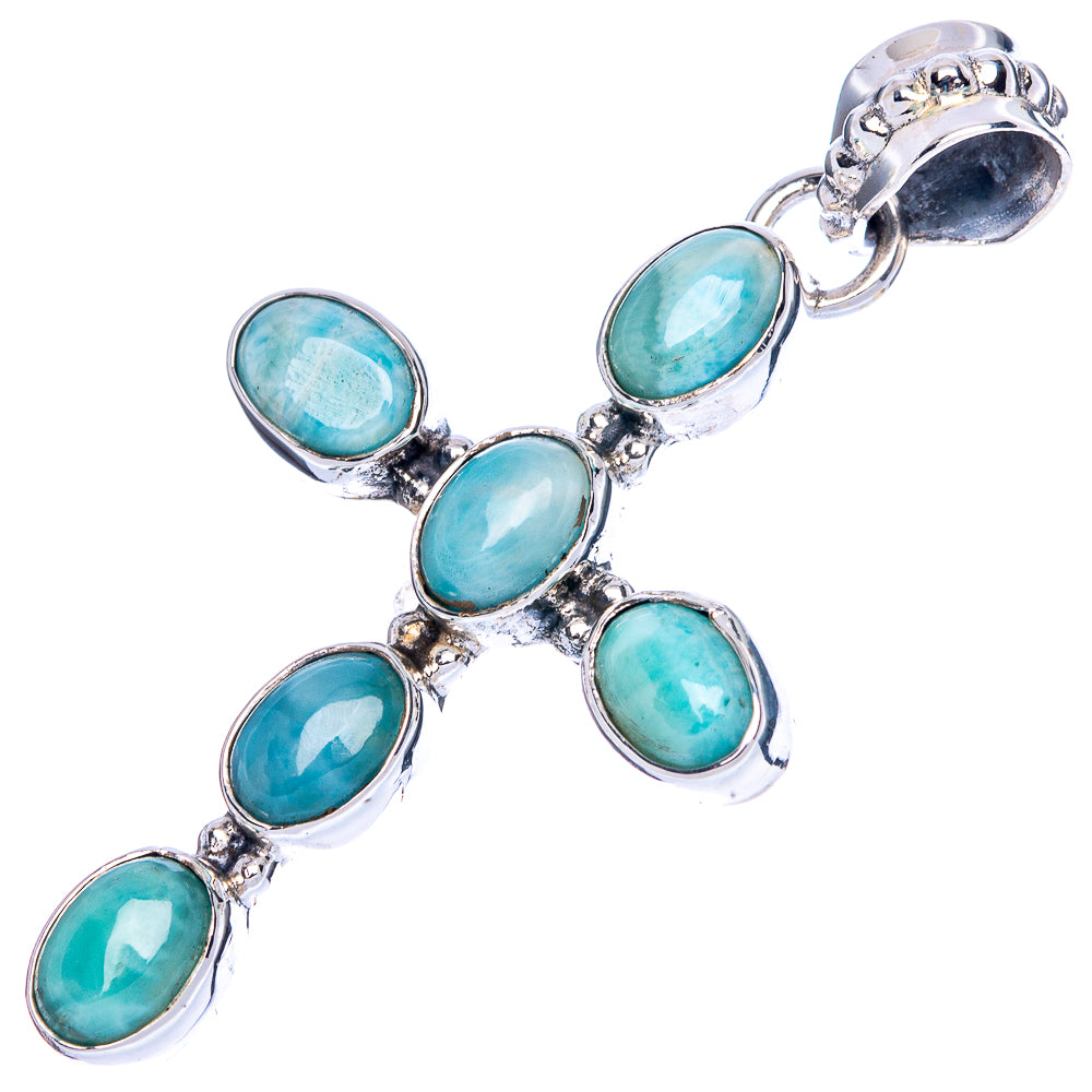 925 sterling silver larimar cross pendant, oval blue-green stones with bail loop