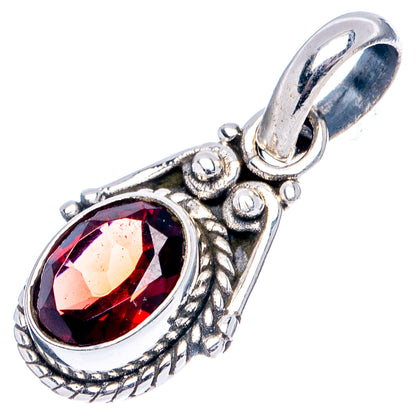 Garnet Dainty Pendant 7/8" (.925 Sterling Silver)
