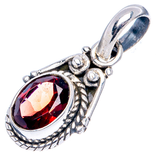 Oval garnet pendant in .925 sterling silver with red faceted gemstone and loop bail