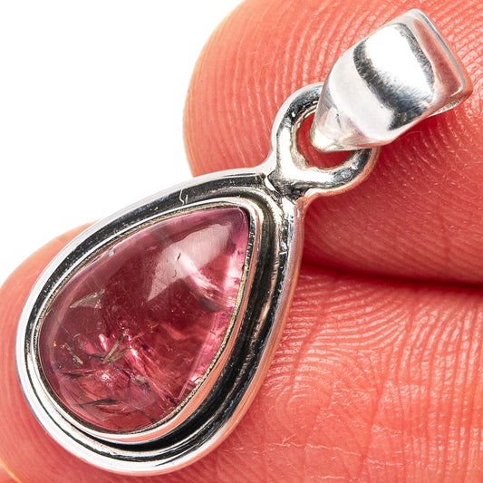 Teardrop pink tourmaline pendant, .925 sterling silver setting with stone close-up