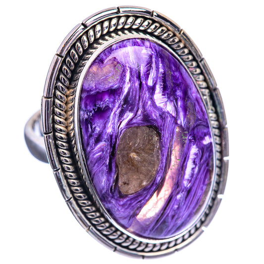 Large Charoite 925 Sterling Silver Ring Size 9
