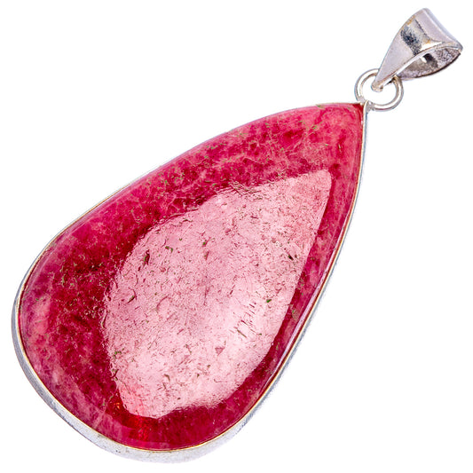Rhodonite teardrop pendant with silver-plated frame, pink-red stone and loop bail