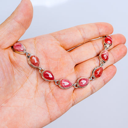 Rhodochrosite Bracelet 7 to 8" (.925 Sterling Silver)