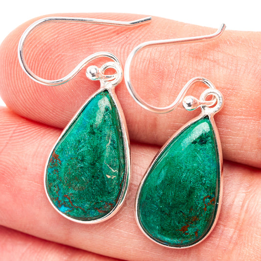 Chrysocolla teardrop earrings in .925 sterling silver, green stone with silver border
