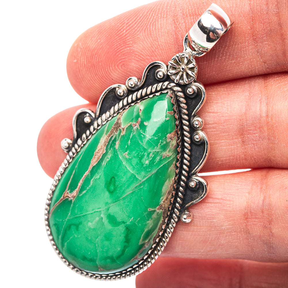 Premium Southwestern Style Variscite Pendant 2 1/4" (.925 Sterling Silver)