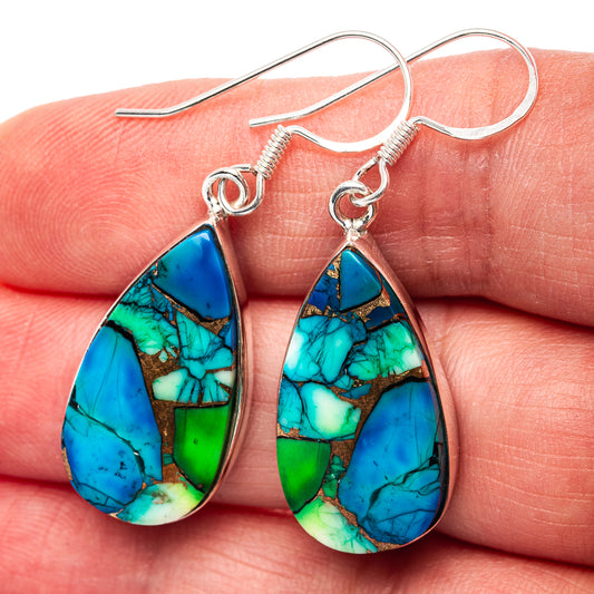Premium Peacock Dahlia Turquoise Earrings 1 5/8" (.925 Sterling Silver)
