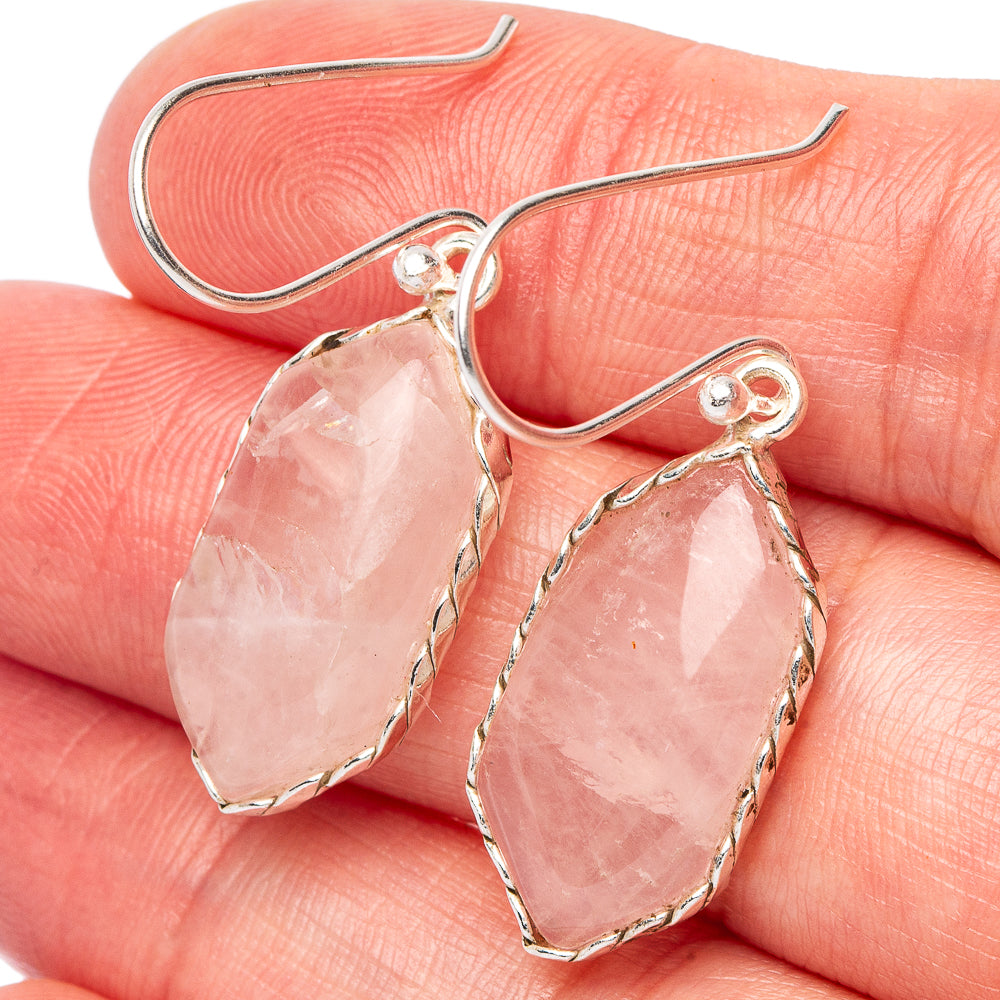 Rose Quartz Earrings 1 1/2" (.925 Sterling Silver)