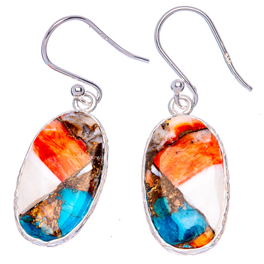 Spiny Oyster Turquoise Earrings 1 3/8" (925 Sterling Silver) E1265