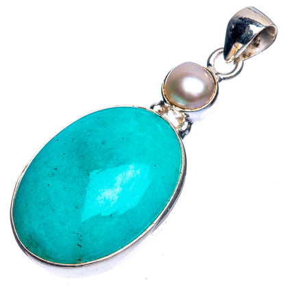 Sterling silver pendant with large oval turquoise amazonite stone and two-tone pearl