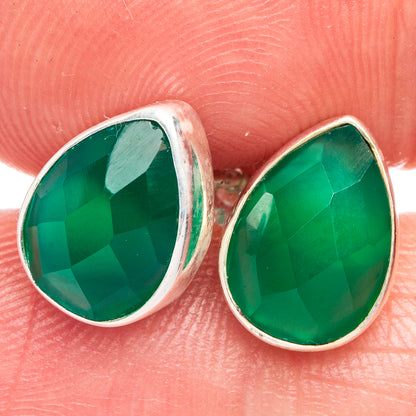 Green Onyx Dainty Earrings 3/8" (925 Sterling Silver) E433472