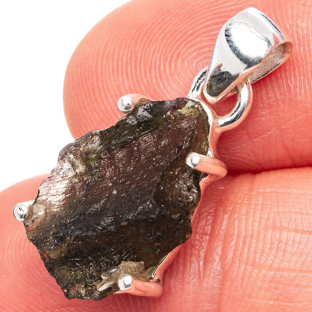 Rare Raw Moldavite Pendant 7/8" (.925 Sterling Silver)