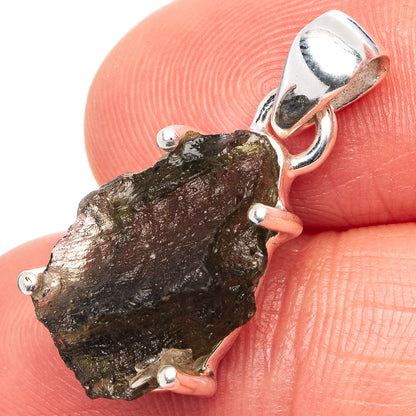 Rare Raw Moldavite Pendant 7/8" (.925 Sterling Silver)
