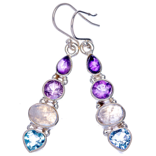 Rainbow Moonstone, Amethyst, Blue Topaz Earrings 1 7/8" (925 Sterling Silver) E433112
