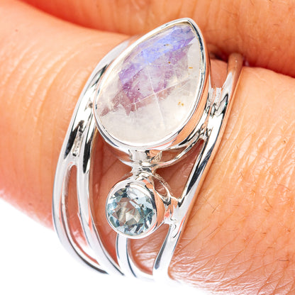 Premium Rainbow Moonstone, Blue Topaz 925 Sterling Silver Ring Size 7.75 (925 Sterling Silver) R2701