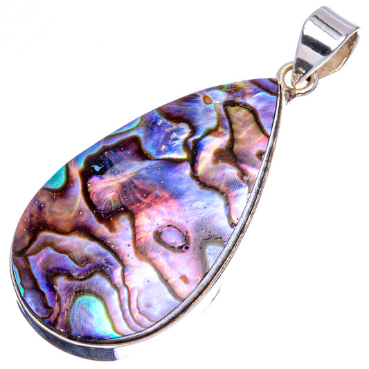 Teardrop abalone shell pendant with .925 silver bail, iridescent purple and blue