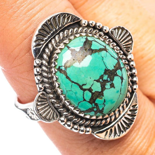 Exclusive Southwestern Style Hubei Turquoise Ring Size 9 Adjustable (.925 Sterling Silver)