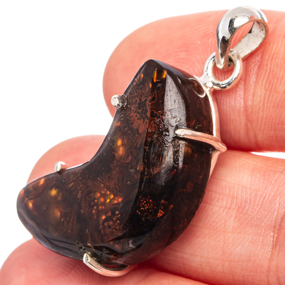 Rare Mexican Fire Agate Pendant 1 3/8" (.925 Sterling Silver)