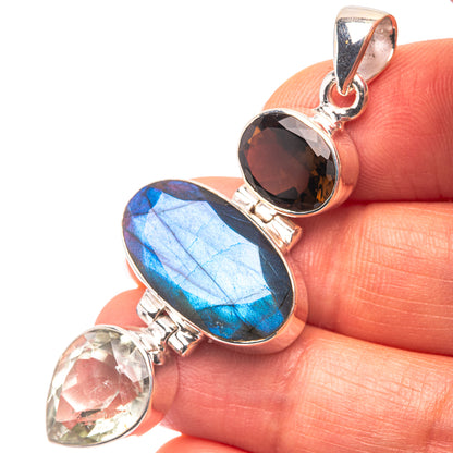 Labradorite, White Quartz, Smoky Quartz 925 Sterling Silver Pendant 2 1/8" (925 Sterling Silver) PD38674