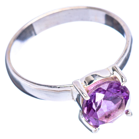 Sterling silver ring with faceted amethyst purple square-cushion gemstone, size 8