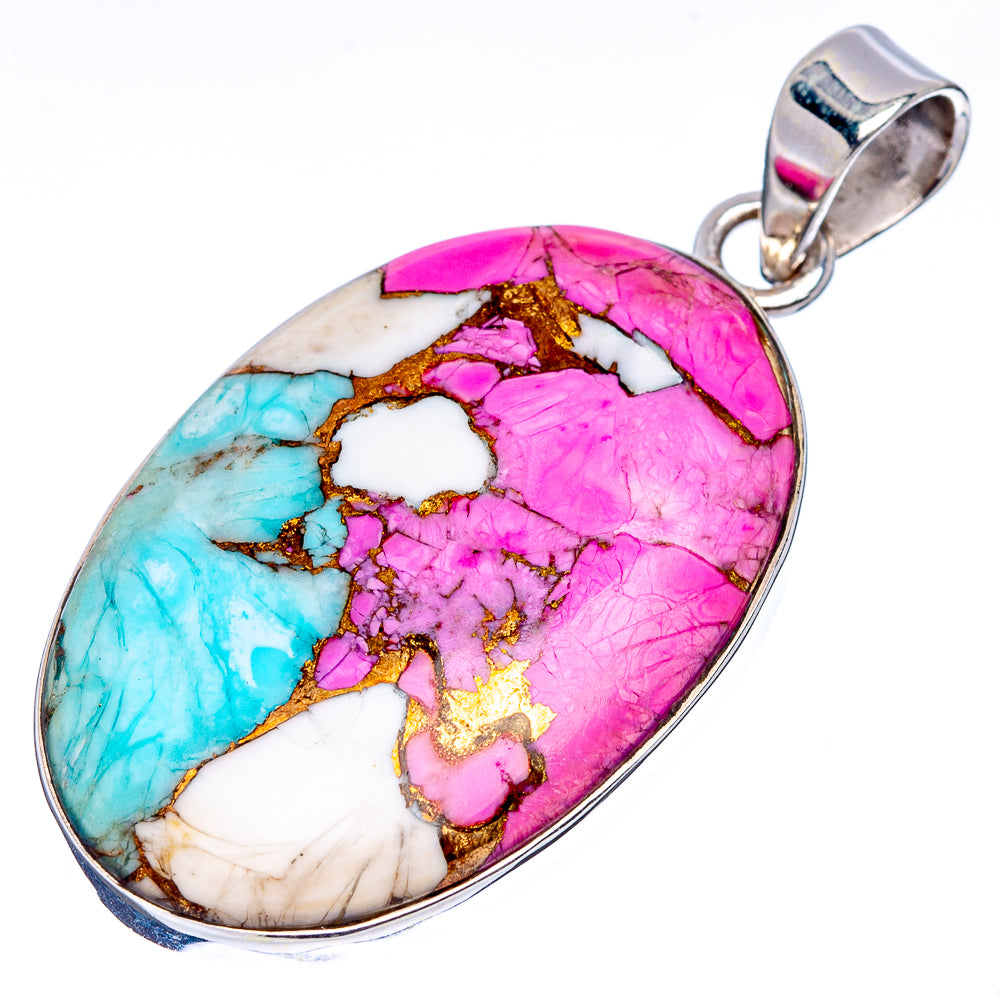 Premium Cotton Candy Dahlia Turquoise Pendant 1 5/8" (.925 Sterling Silver)