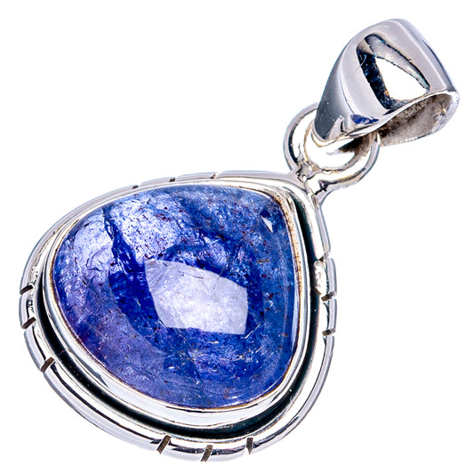 Sterling silver oval tanzanite pendant with openwork edge and polished bail