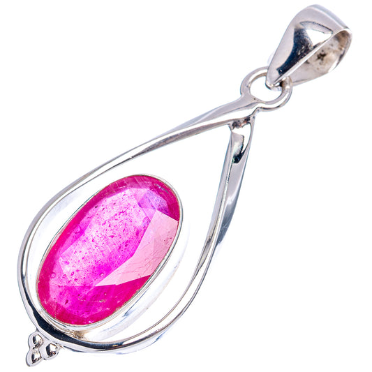 Oval pink gemstone teardrop pendant in polished sterling silver with top loop bail