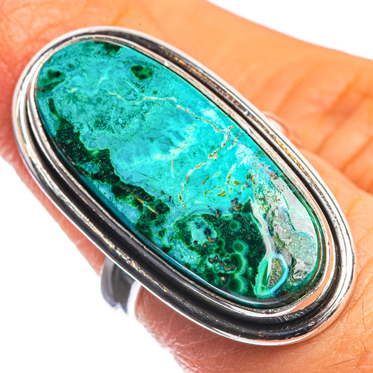 Large Malachite In Chrysocolla 925 Sterling Silver Ring Size 6.25