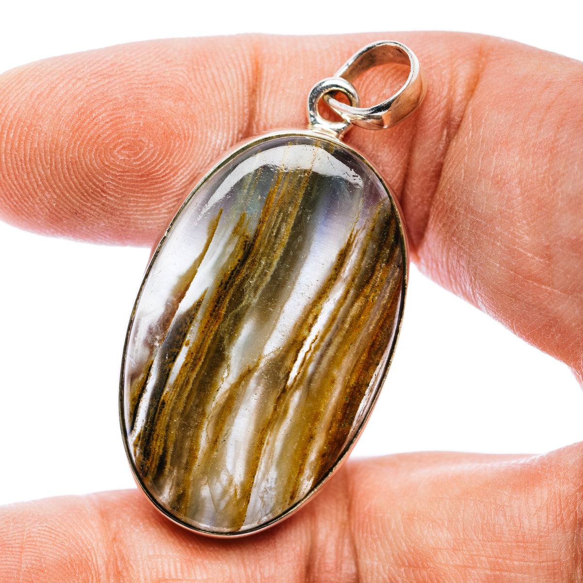Rare Aquatine Lemurian Calcite Pendant 1 3/4" (.925 Sterling Silver)
