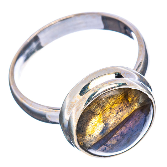 Labradorite ring in .925 sterling silver, round stone with blue and gold flashes