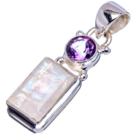 925 sterling silver pendant with faceted amethyst and rectangular moonstone charm
