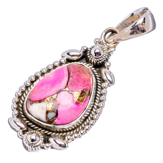 Sterling silver oval pendant with pink and white mosaic cabochon, bail loop top