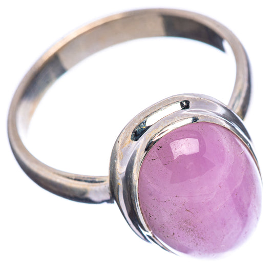Sterling silver kunzite ring with oval purple cabochon stone, metal band