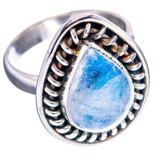Sterling silver moonstone ring, oval blue stone with scalloped bezel