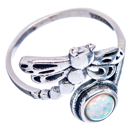 Lab Opal Dragonfly Dainty Ring Size 6.75 (.925 Sterling Silver)