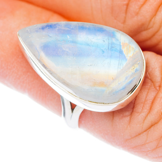 Large Premium Rainbow Moonstone Ring Size 7 (.925 Sterling Silver)