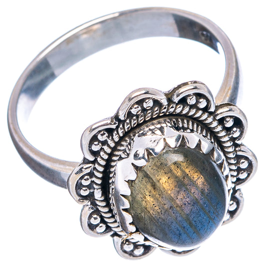 Sterling silver labradorite ring with blue oval stone and detailed filigree shoulders