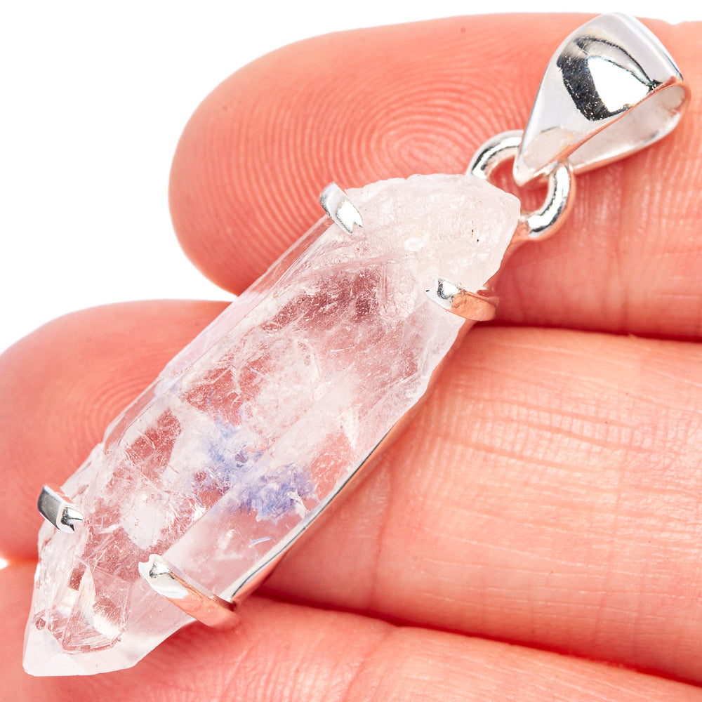 Rare Dumortierite pendant, faceted light-blue stone in silver settings with top bail