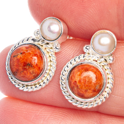 Sponge Coral, Cultured Pearl Earrings 5/8" (925 Sterling Silver) E433556