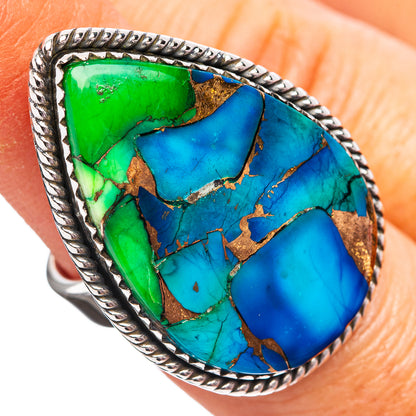 Southwestern Style Peacock Dahlia Turquoise Ring Size 6 Adjustable (.925 Sterling Silver)