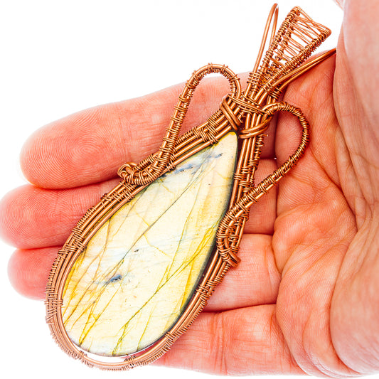 Labradorite Wire Wrap Pendant 3 5/8" (Copper)