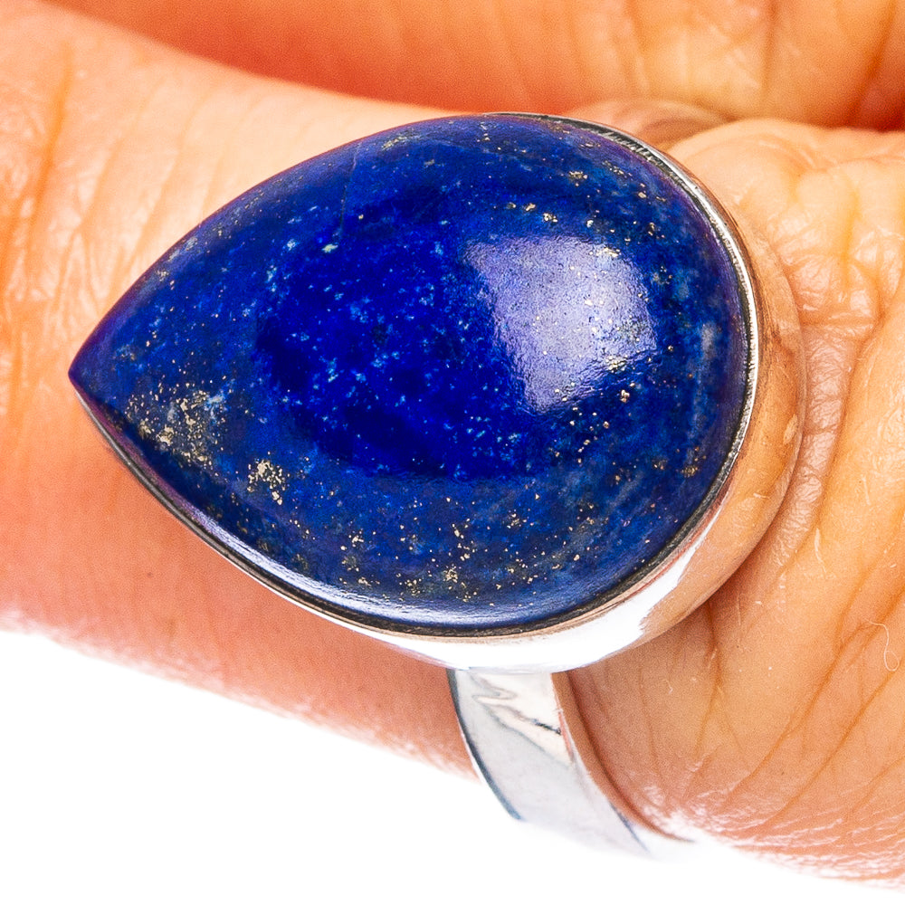 Sterling silver ring with oval lapis lazuli cabochon, deep blue stone