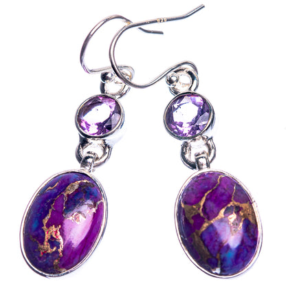Purple Copper Composite Turquoise, Amethyst 925 Sterling Silver Earrings 1 5/8"