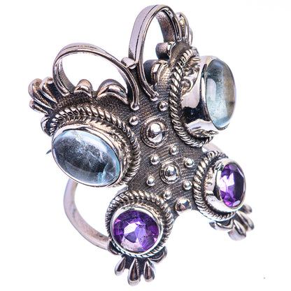 Large Aquamarine, Amethyst 925 Sterling Silver Ring Size 6