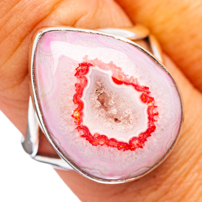 Pink Botswana Agate Druzy Ring Size 8.5 (.925 Sterling Silver)