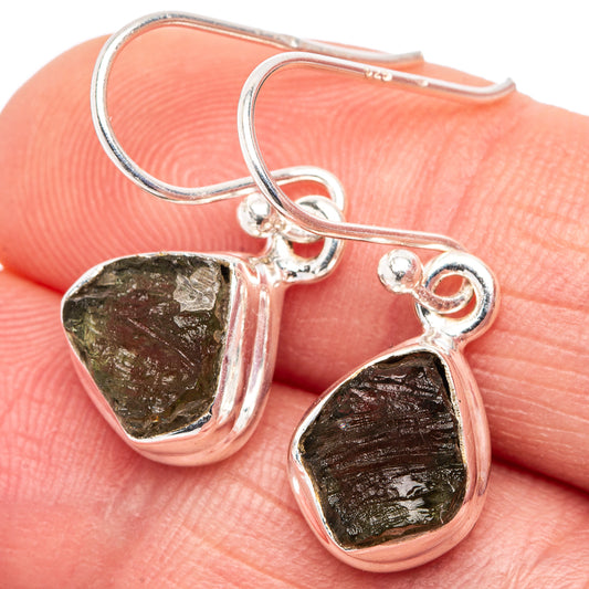 Sterling silver moldavite drop earrings with teardrop rough green stones