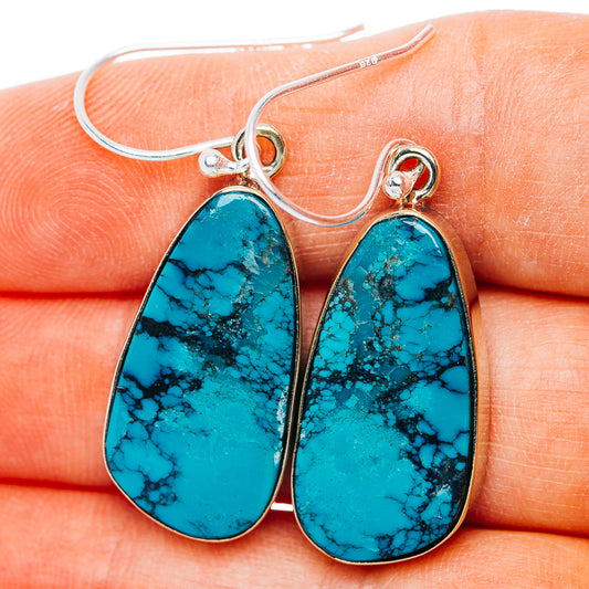 Tibetan Turquoise Earrings 1 5/8" (German Silver)
