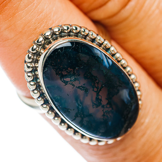 Green Moss Agate Ring Size 7.75 (German Silver)