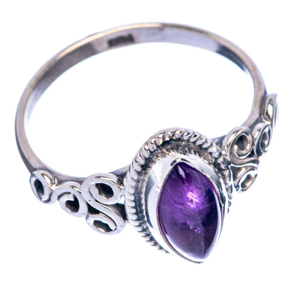 Sterling silver ring with oval purple amethyst stone, rope-textured bezel and openwork links