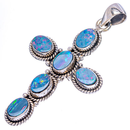 Rare Doublet Opal Cross Pendant 2" (925 Sterling Silver) P43094